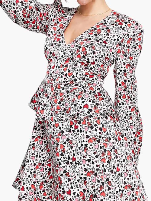 Liquorish Multi Heart Print Wrap Mini Dress