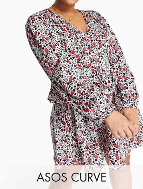 Liquorish Multi Heart Print Wrap Mini Dress