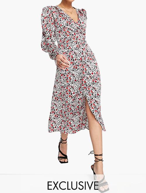 Liquorish Multi Heart Print Wrap Midi Dress