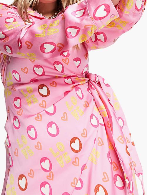 Liquorish Pink Love Print Satin Mini Dress