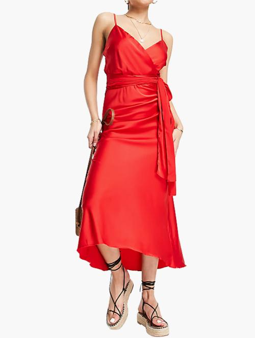 Liquorish Red Wrap Cami Midi Dress