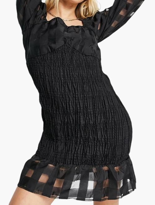 Lola May Black Gathered Mini Dress