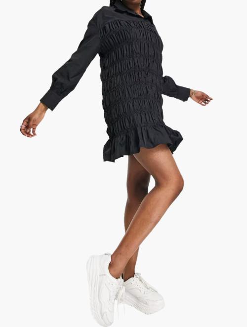 Lola May Black Shirred Body Shirt Dress