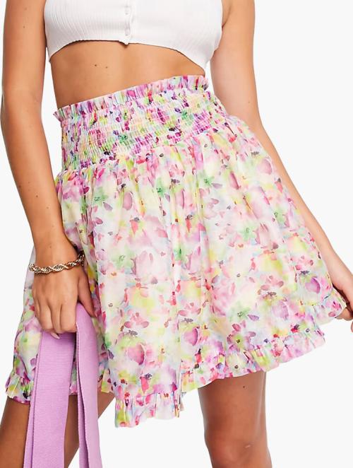 Lost Ink Multi Watercolour Floral Organza Mini Skirt