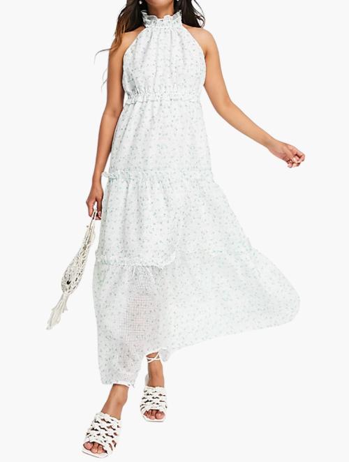 Lost Ink White Midaxi Halterneck Dress