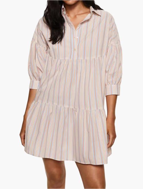 Mango Orange Striped Cotton Dress