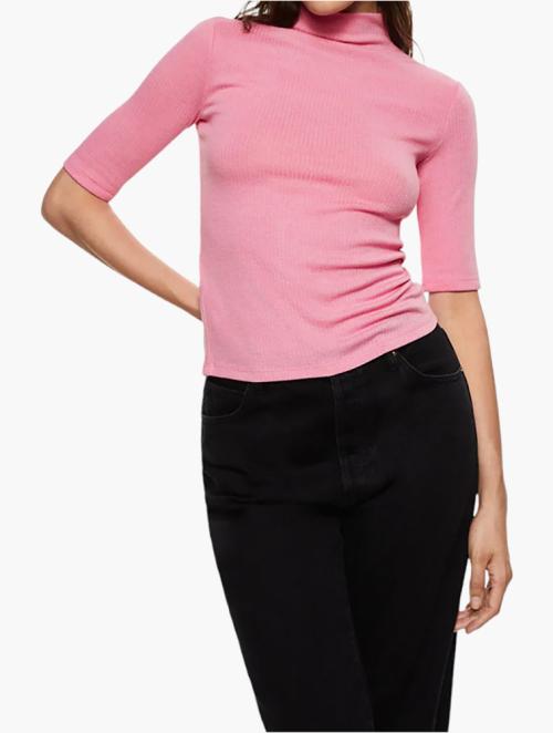 Mango Pink Liloman Turtle Neck Ribbed T-shirt