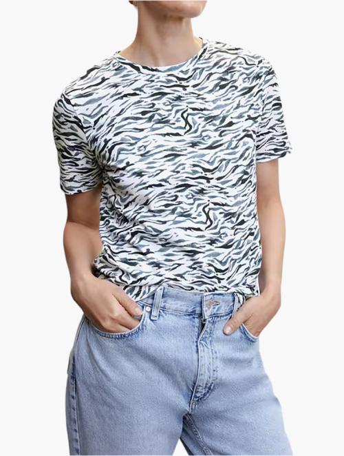 Mango White Animal Printed T-shirt