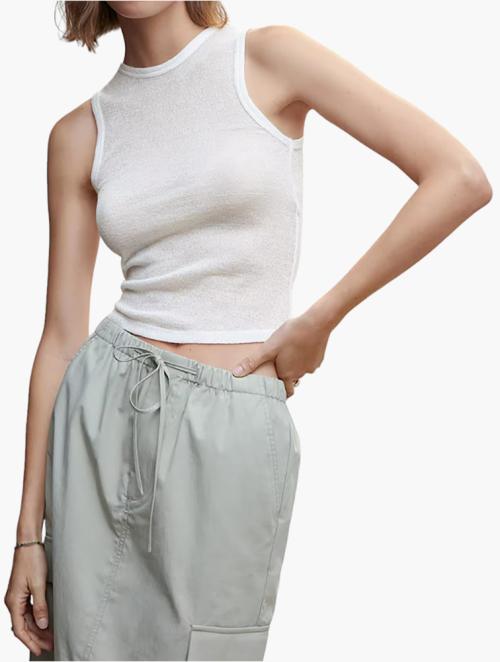 Mango White Maria Knit Semi-Transparent Top