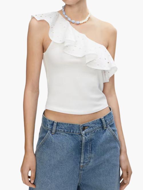 Mango White Tori Broderie Top