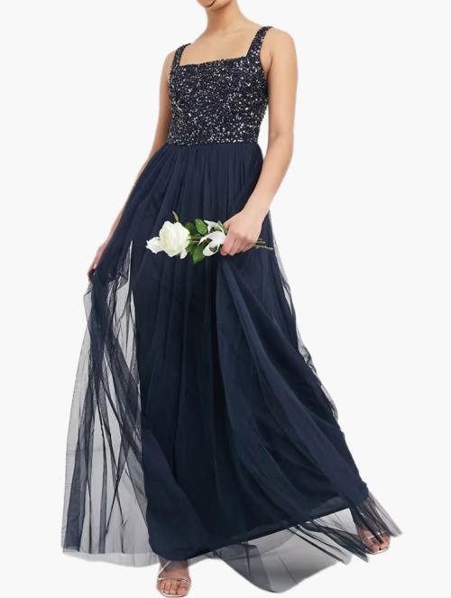 Maya Navy Square Neck Maxi Tulle Dress