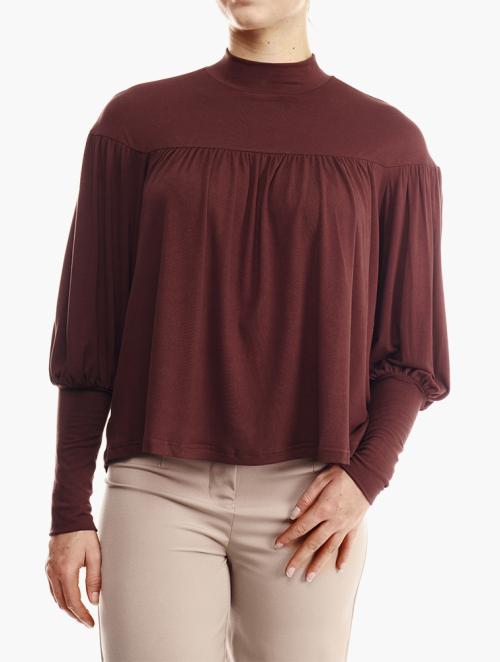 MILLA Gauged Volume Knit Top - Cappuccino