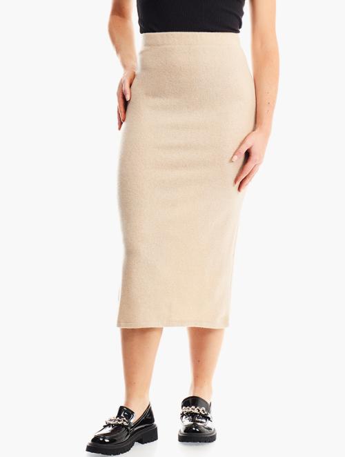 MILLA Brushed Knit Midaxi Skirt - Beige