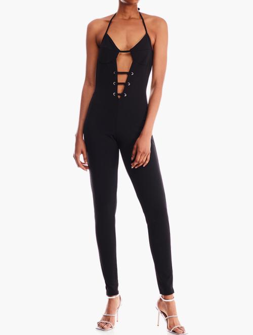 Missyempire Black Halter Neck Cut Out Jumpsuit