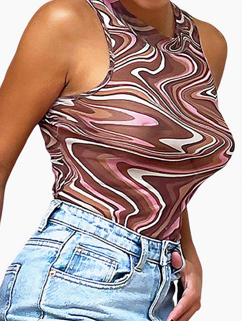 Missyempire Swirl Print Racer Front Bodysuit