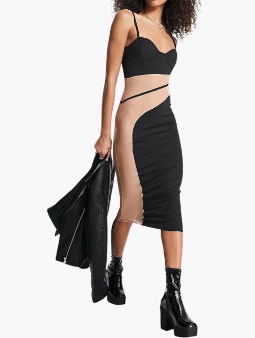 Missyempire Black Cami Strap Sheer Panel Midi Dress