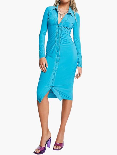 Missyempire Blue Button Through Midi Dress