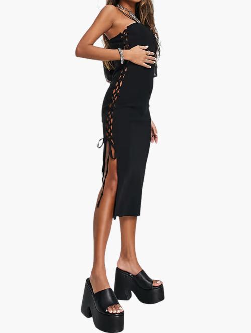 Missyempire Black Lace Up Side Midi Dress