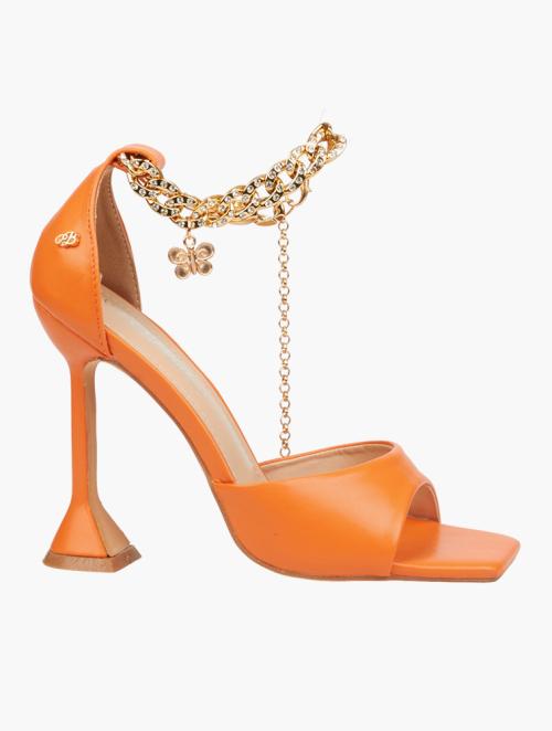 Miss Black Orange Pandora 1 Faux Leather Diamante High Heels