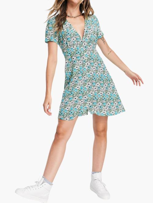 Monki Green Floral Print Mini Dress