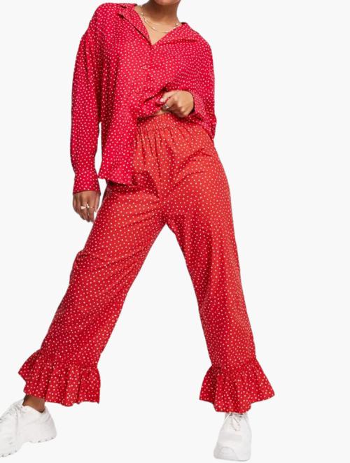 Monki Red Polka Dot Print Pants