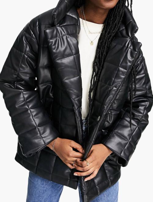 Monki Black Faux Leather Quilted Jacket