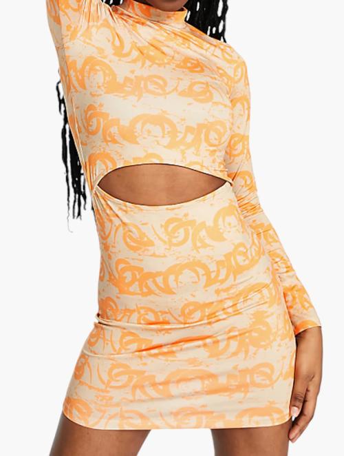 Monki Orange Tattoo Print Cut-out Mini Dress