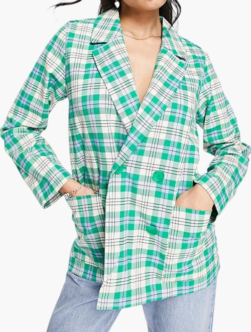 Monki Green Check Print Blazer