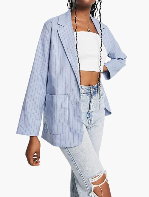 Monki Blue Regular Fit Pinstripe Blazer