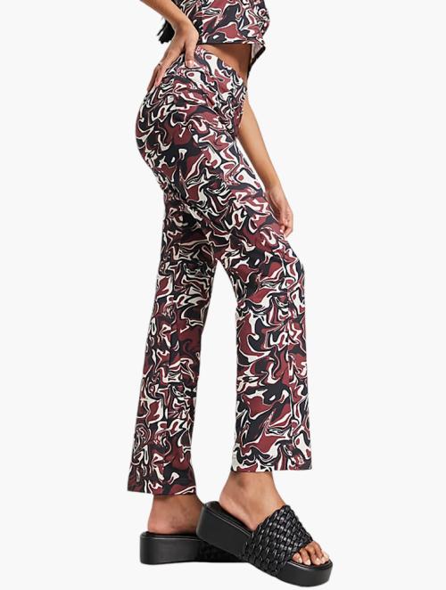 Monki Brown Swirl Straight Leg Trousers