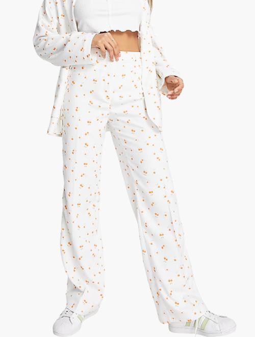 Monki White Blossom Print Straight Leg Tailored Trousers