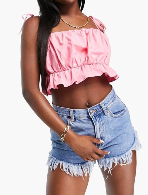 NA-KD Pink Cropped Ruched Top