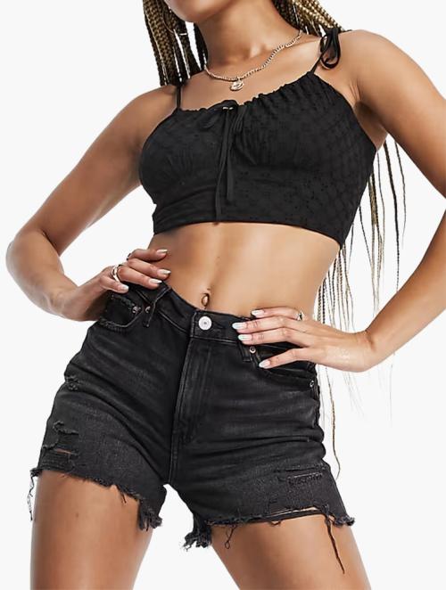 NA-KD Black Sanne De Kramer Tie Detail Cami Crop Top