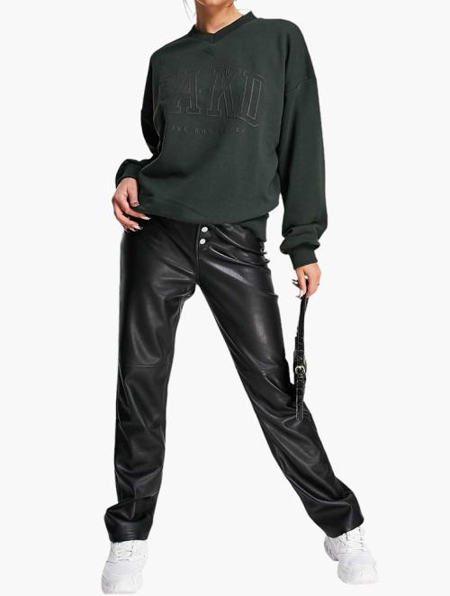 NA-KD Black Botton Front Faux Leather Trousers