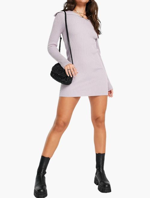 NA-KD Lilac Off Shoulder Knitted Mini Dress