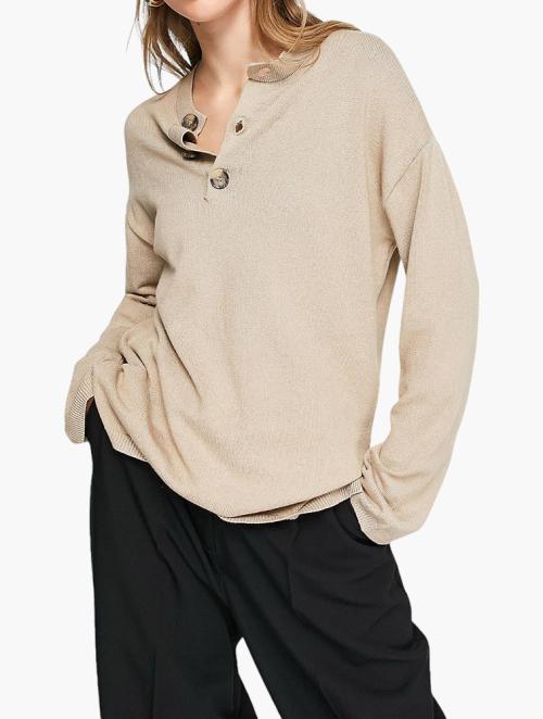 NA-KD Beige Knitted Oversized Sweatshirt