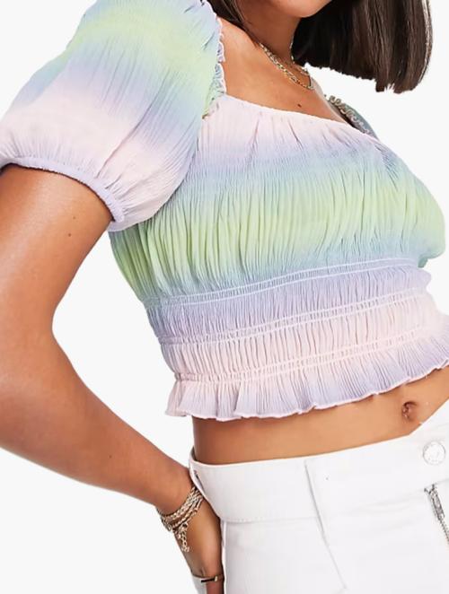 NA-KD Ombre Print Misslisibell Puff Sleeve Cropped Top