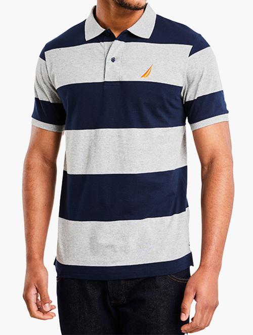 Nautica Dark Navy Striped Pipavav Short Sleeve Golfer