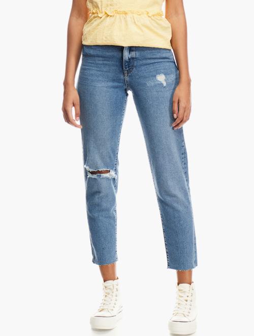 New Look Blue High Waist Ripped Jeans