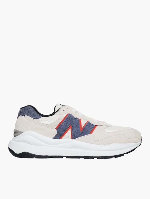 New Balance White & Navy 574 Sneakers