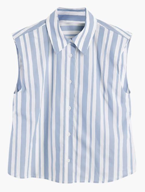 & Other Stories Blue & White Stripe Cotton Sleeveless Shirt