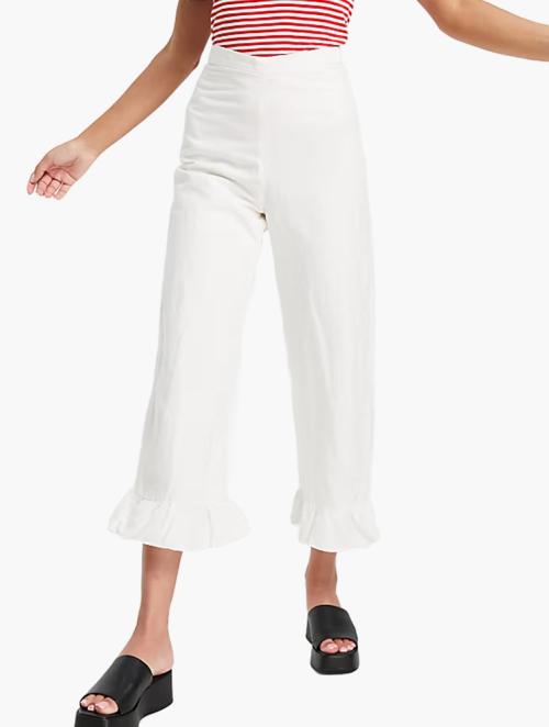 & Other Stories Off White Linen Cropped Trousers