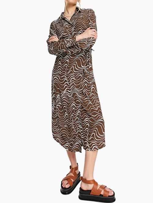 & Other Stories Brown Print Shirt Midi Dress