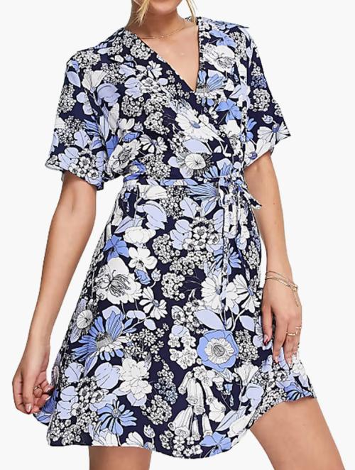 & Other Stories Blue Floral Print Tie Waist Mini Dress