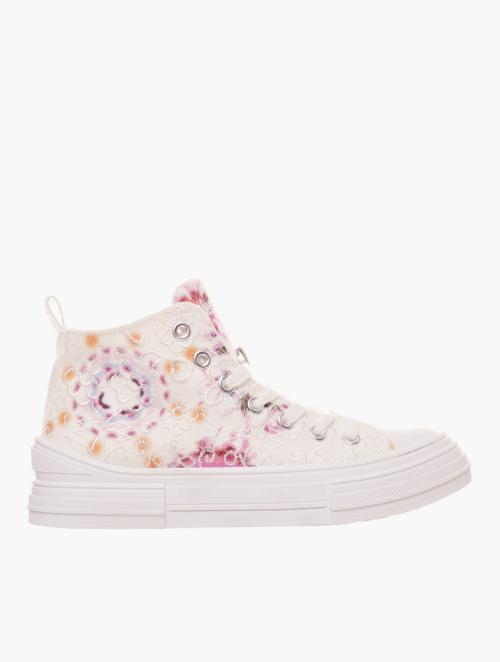 Pierre Cardin White & Pink Flower Hi-Top Sneakers