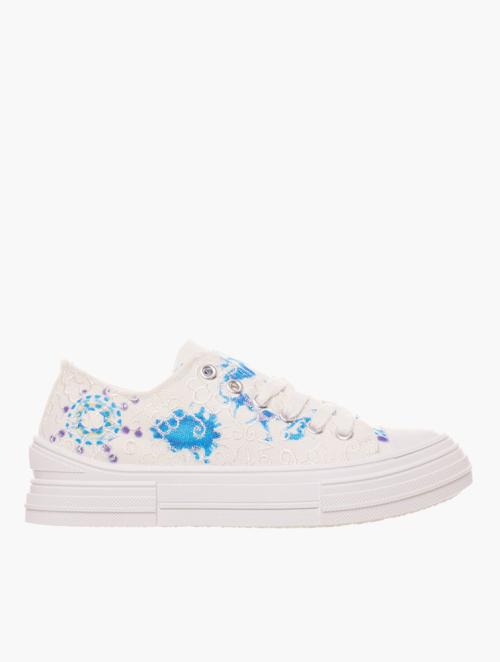 Pierre Cardin White & Blue Flower Sneakers