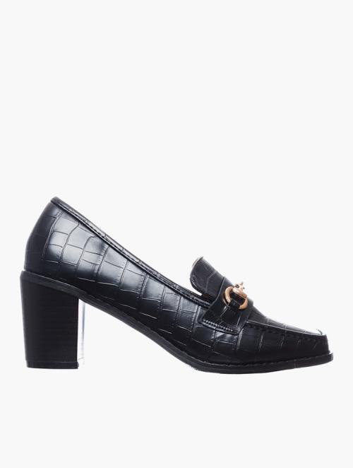 Pierre Cardin Black Croc Square Toe Block Heels