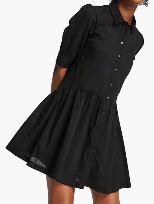 Pimkie Black Button Front Smock Mini Poplin Dress