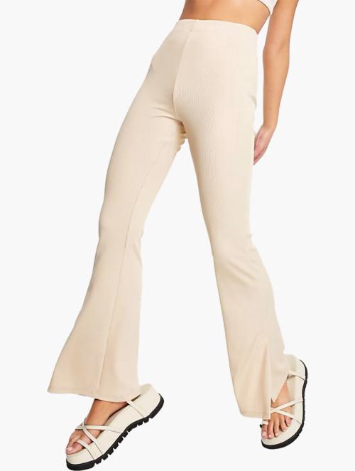 Pimkie Ecru Ribbed Jersey Flare Pants