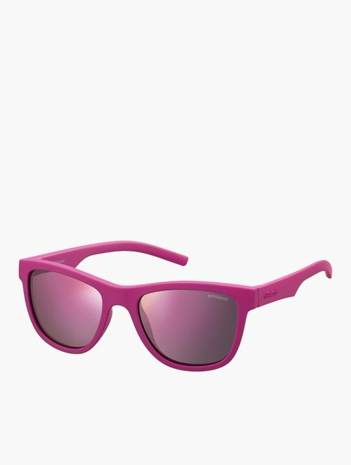 Polaroid Grey Pink Mirror Polarized Rectangular Sunglasses